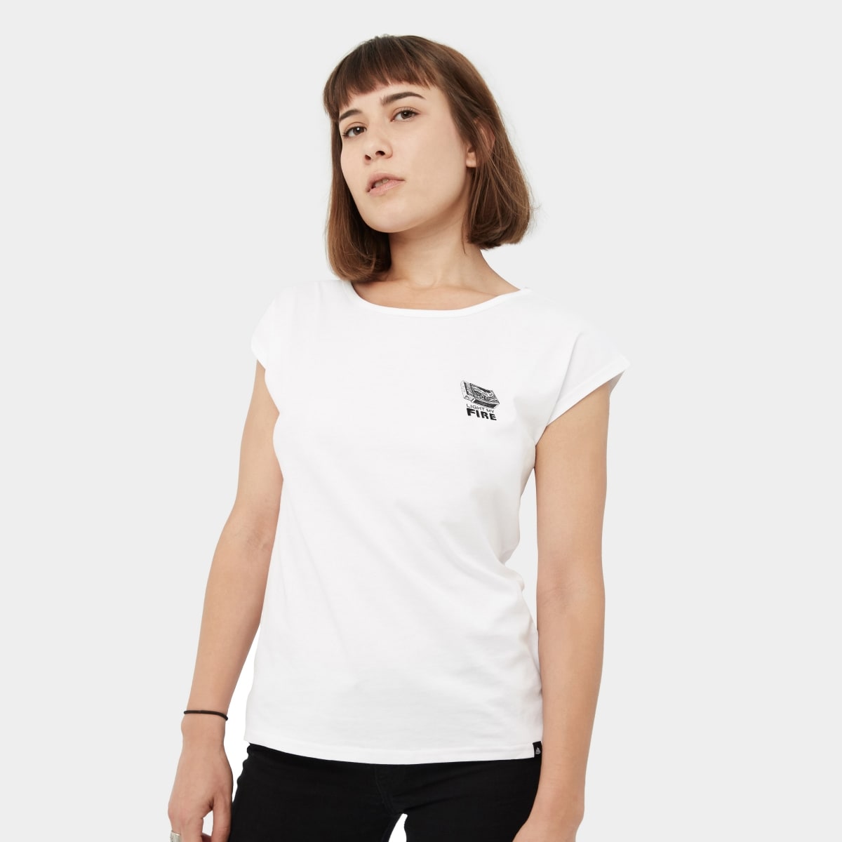 EINSTOFFEN T-Shirt Damen, Weiss, Bio-Baumwolle mit kleinem Print und kurzen  Ärmeln